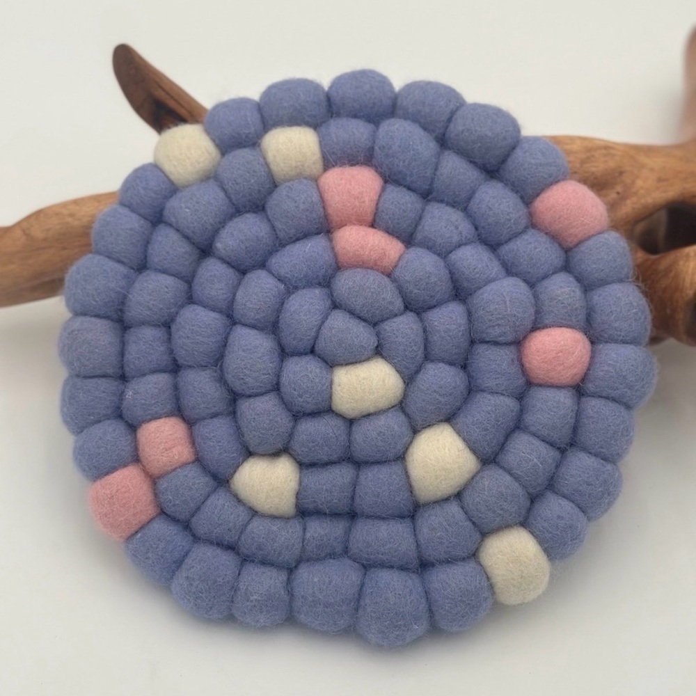 NEW - 100% Felted Wool Ball / Pom Pom Trivet / Hot Pad Pastel Purple Pink Easter